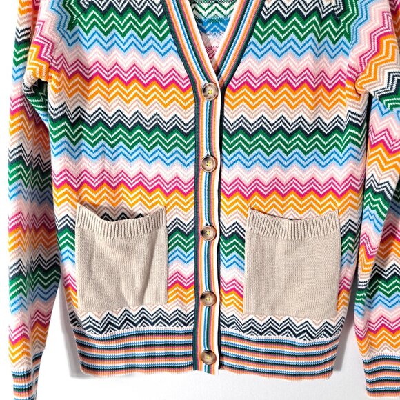 Kerri Rosenthal Colorful Zigzag Cardigan Pockets Bright - Picture 8 of 13